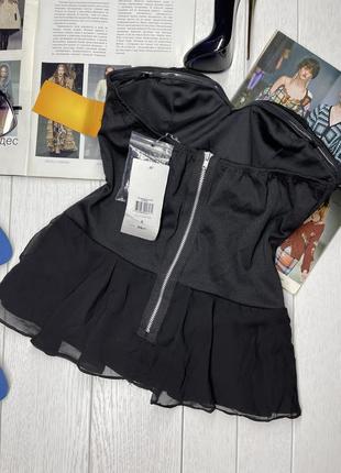 Нова чорна корсетна блуза xs s топ з вставкою із шифону блуза з чашечками топ бандо1 фото