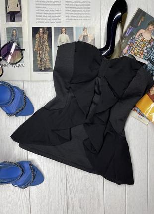 Нова чорна корсетна блуза xs s топ з вставкою із шифону блуза з чашечками топ бандо2 фото