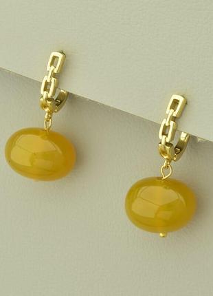 Серьги  агат  (позолота 18к (лимонная))