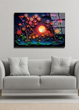 Картина на стекле "закат оригами"