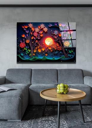 Картина на стекле "закат оригами"