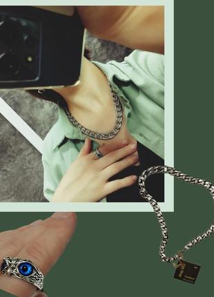 Широкий ланцюжок срібного кольору/ланцюжок на шию з широким плетінням/нержавіюча сталь