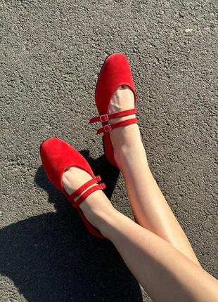 Туфлі жіночі замшеві червоні5 фото