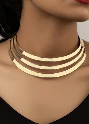 Тренд стильне золотисте жіноче широке кольє пектораль чокер підвіс ланцюжок мінімалізм