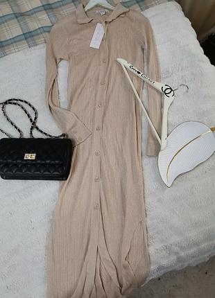 Повна ліквідація 🔥трендова сукня міді трикотаж беж на гудзиках