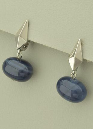 Серьги  агат  (родий)