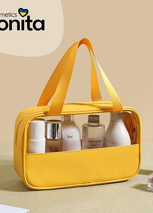Велика жіноча дорожня косметичка органайзер сумка для косметики (помаранчевий колір)