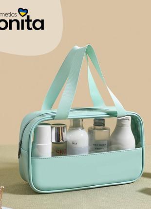 Велика жіноча дорожня косметичка органайзер сумка для косметики (бірюзовий колір)