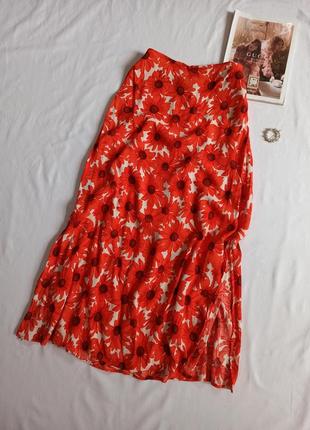 Легкая юбка миди в цветочный принт/с разрезами