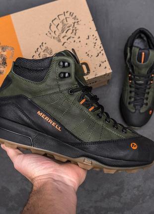 Мужские зимние кожаные ботинки merrell green