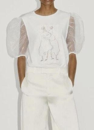 Футболка белая zara с рукавами буф