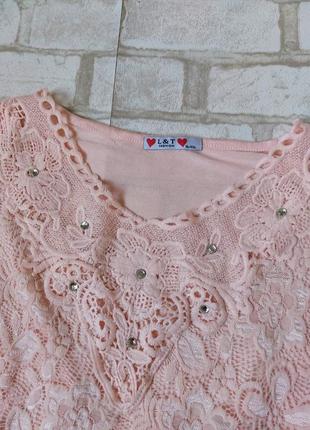 Блузка жіноча ніжно-рожева пудра з гіпюром l&amp;t7 фото