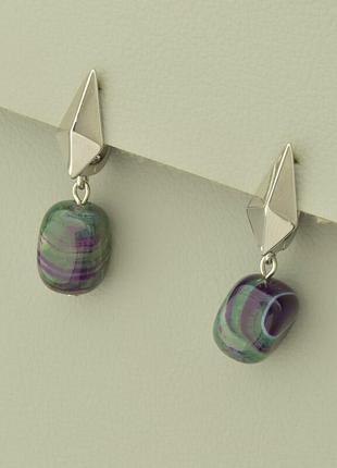 Серьги  агат  (родий)