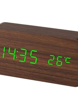 Електронний годинник vst-862-4, з датчиком температури, будильник, живлення від usb. us-269 колір: коричневий-зелений