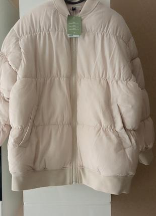 Куртка пуффер молочная h&m оверсайз