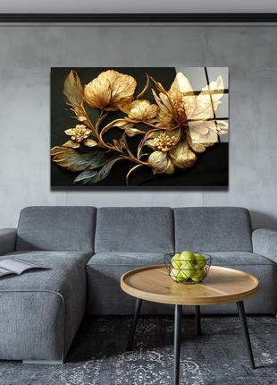 Картина на стекле "золотой цветок"