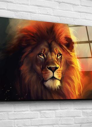 Картина на стекле "лев в огне заката"