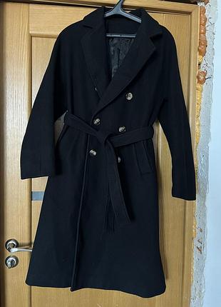 Пальто на запах з поясом довге пальто шерстяне