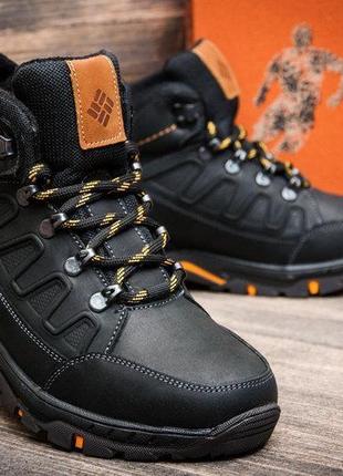 Мужские зимние кожаные ботинки colum ns black