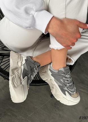Кросівки жіночі meri сірі + світлий беж екошкіра1 фото