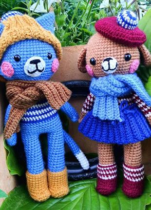 Игрушки амигуруми котик ленни, собачка меделин