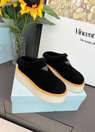 Мюли зимние prada замша / натуральный мех