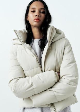 Куртка стеганная теплая zara с капишоном