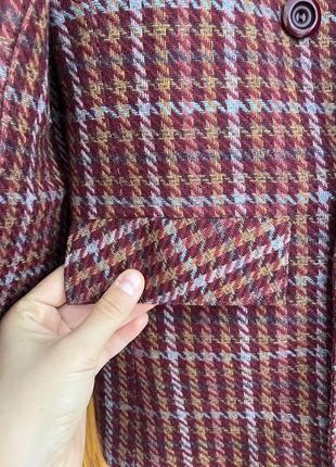 Трендовый шерстяной бордовый пиджак в гусиную лапку5 фото