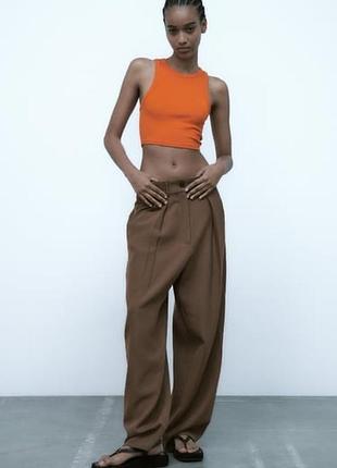 Оранжевый плотный трикотажный топ zara