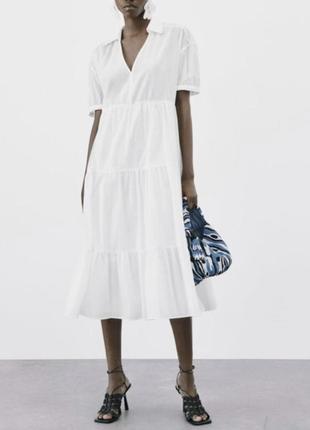 Платье zara из льна и хлопка