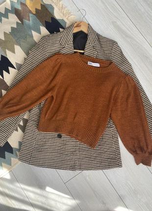 Коттоновый укороченный свитер zara