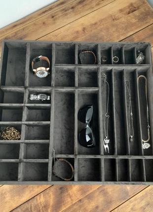Модуль для украшений в ящик, коричневый бархат, 510*470*50мм wooden organizer