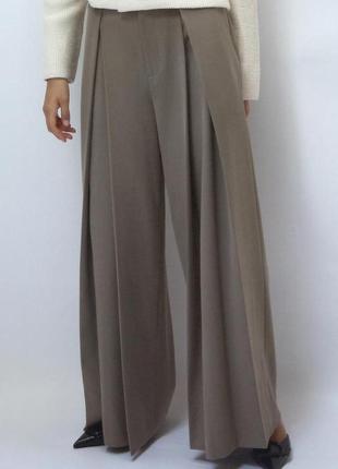 Штани wide-leg з защіпами і ременем zara