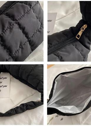 Тренд стильна чорна болонєва стьобана жіноча сумка на плече багетка6 фото