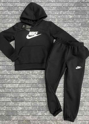 Підлітковий прогулянковий костюм nike хлопчику модний флісовий чорний костюм найк на підлітка 10-15