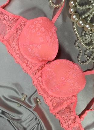 80c / 36c кружевной неоново коралловый удлиненный бюстгальтер пуш ап primark