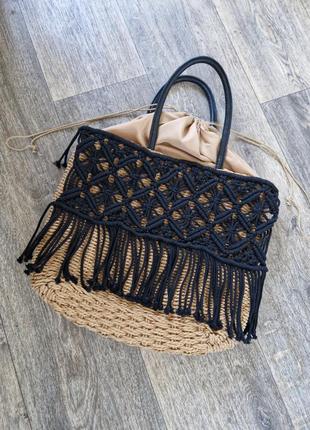 Стильная соломенная сумка с макраме shein
