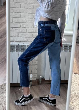 Жіночі модні джинси  печворк двокольорові😍2 фото