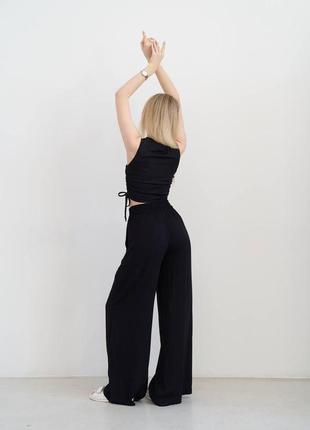 Женские летние брюки, 42-52, с карманами, на талии резинка, ткань: штапель2 фото