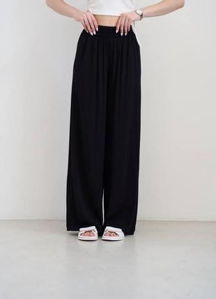 Женские летние брюки, 42-52, с карманами, на талии резинка, ткань: штапель7 фото