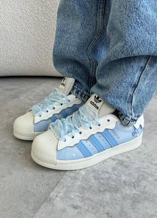 Фирменные женские кроссовки adidas superstar cappuccino blue * sd