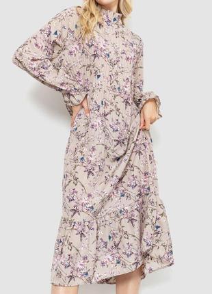 Сукня вільного крою з квітковим принтом, колір мокко, 204r2012 фото