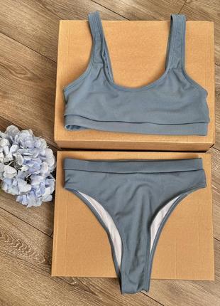 Купальник в рубчик на высокой посадке в невероятном цвете