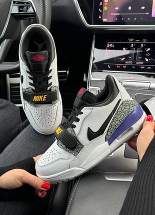 🌸женские кроссовки nike Track air jordan legasy 312 low white black purple найк / демисезонные, весенние, летние, осенние / кожа / белые, черные, фиолетовые