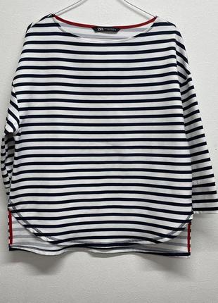 Zara стильная блузка блуза тельняшка оверсайз бренд zara, р.s, дефект