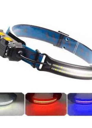 Налобний акумуляторний ліхтар-смужка bl-w691-2cob (білий/червоний/rgb) з датчиком руху