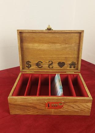 Шкатулка з дуба для купюр бюджет, 300/200/100 мм wooden organizer