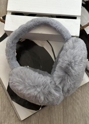 Хутряні навушники пухнасті  складні сірий one size (5015)