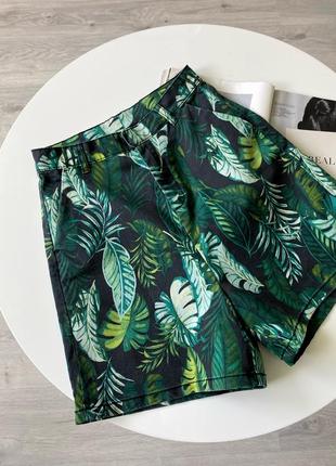 Ever me джинсовые шорты в принт листьев зеленые бермуды2 фото