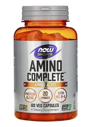 Now foods, sports, amino complete, аминокислоты, 120 растительных капсул